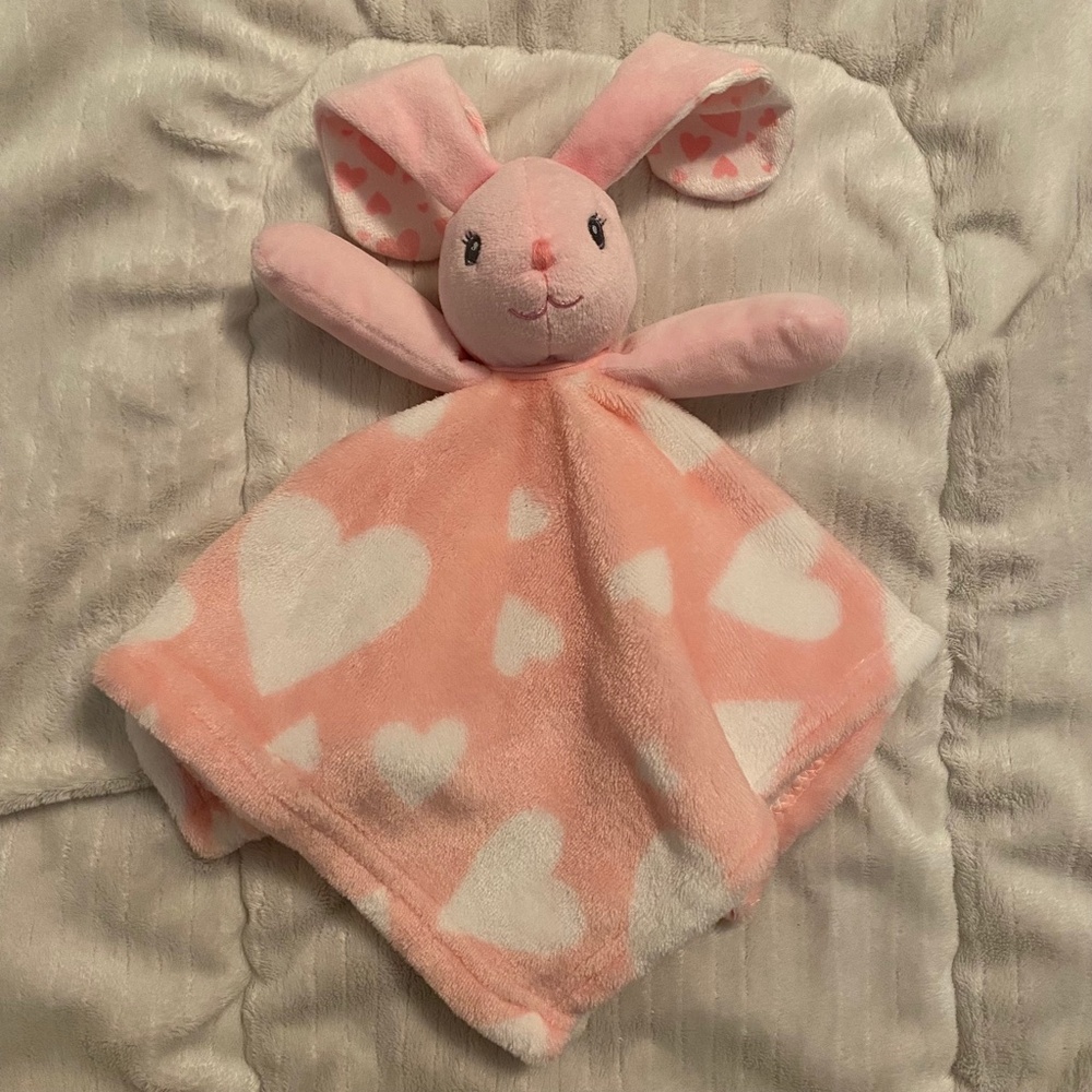 Activities by Baby Mode Bunny Rabbit Hearts Pink White Plush Baby Blanket Lovey